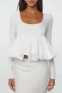 Bubble Hem U-Neck Long Sleeve Crop Top Women UK in white — front view showing distinctive bubble hem and 93% viscose silhouette — Fashionfitz