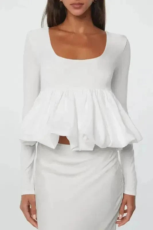 Blouses White / S / 93%Viscose+7%Elastane Bubble Hem Top