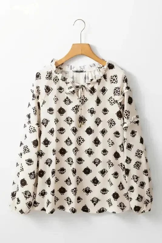 Blouses White / S / 95%Polyester+5%Elastane Breezy Deco Print Blouse