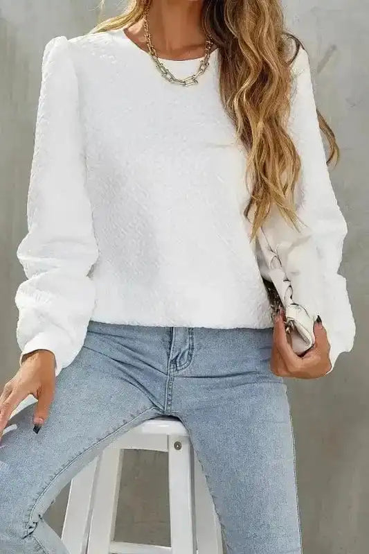 Blouses White / S / 97%Polyester+3%Elastane Ivory Elegance Textured Top