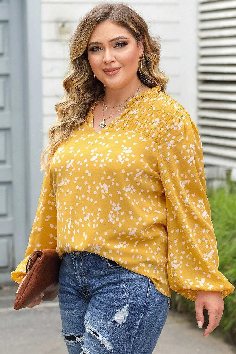 Blouses Split Neck Crinkled Blouse