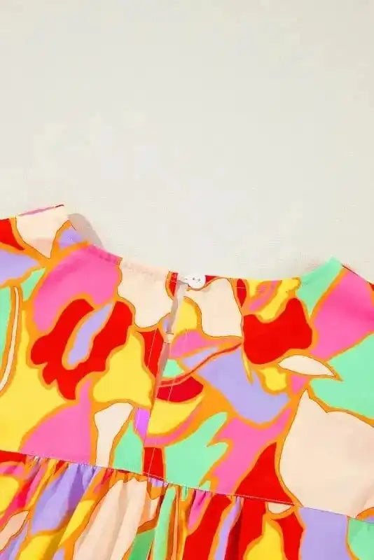 Blouses Yellow Abstract Puff Sleeve Blouse