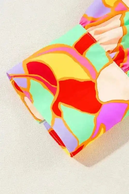 Blouses Yellow Abstract Puff Sleeve Blouse