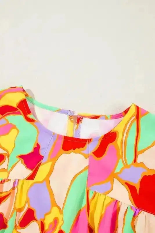 Blouses Yellow Abstract Puff Sleeve Blouse