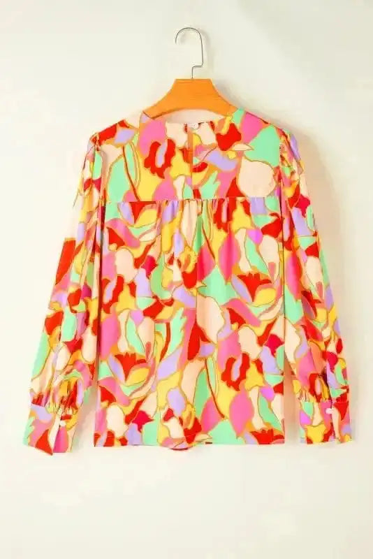 Blouses Yellow Abstract Puff Sleeve Blouse