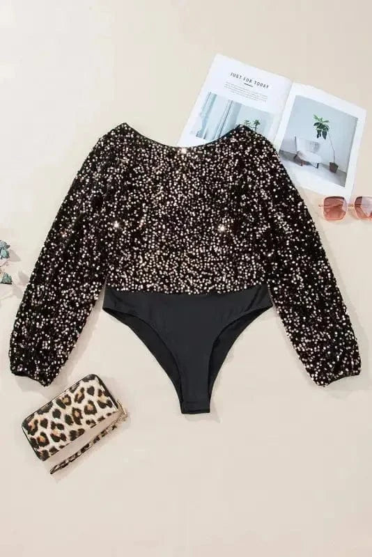 Bodysuits Glitter Gala Backless Bodysuit