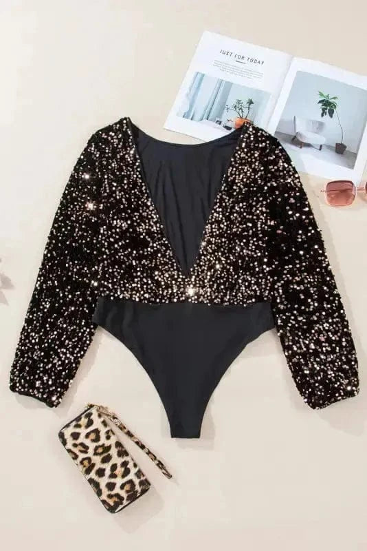 Bodysuits Glitter Gala Backless Bodysuit