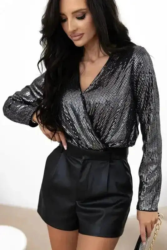 Bodysuits Sable Sequin Wrap Bodysuit