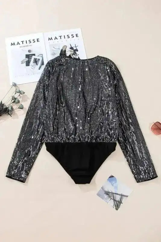 Bodysuits Sable Sequin Wrap Bodysuit