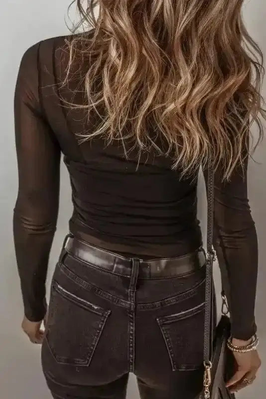 Black mesh bodysuit back view — Fashionfitz UK