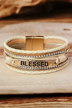 Bracelets Beige / ONE SIZE Beige BLESSED Rhinestone Braided Detail Buckle Bracelet