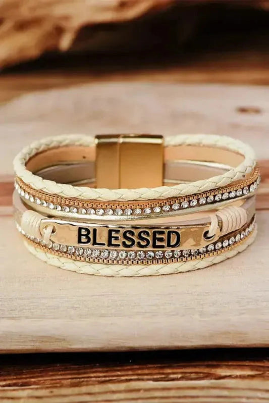 Bracelets Beige / ONE SIZE Beige BLESSED Rhinestone Braided Detail Buckle Bracelet