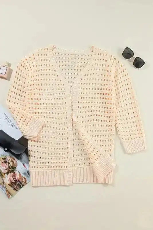 Cardigans Apricot / S / 100%Acrylic Open Knit Duster Cardigan