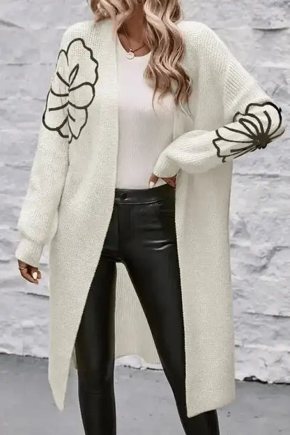 Cardigans Beige / S / 100%Acrylic Embroidered Elegance Duster Cardigan