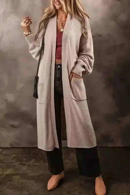 Beige snuggle soft duster cardigan front view — Fashionfitz UK