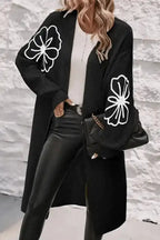 Cardigans Black Duster Cardigan - Flower Embroidered Open Front