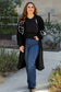 Cardigans Black Duster Cardigan - Flower Embroidered Open Front