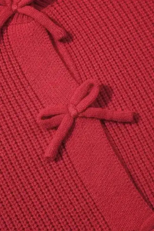 Cardigans Bow Buttons Cardigan - Grey Ribbed Knit