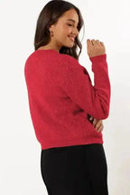 Cardigans Bow Buttons Cardigan - Grey Ribbed Knit
