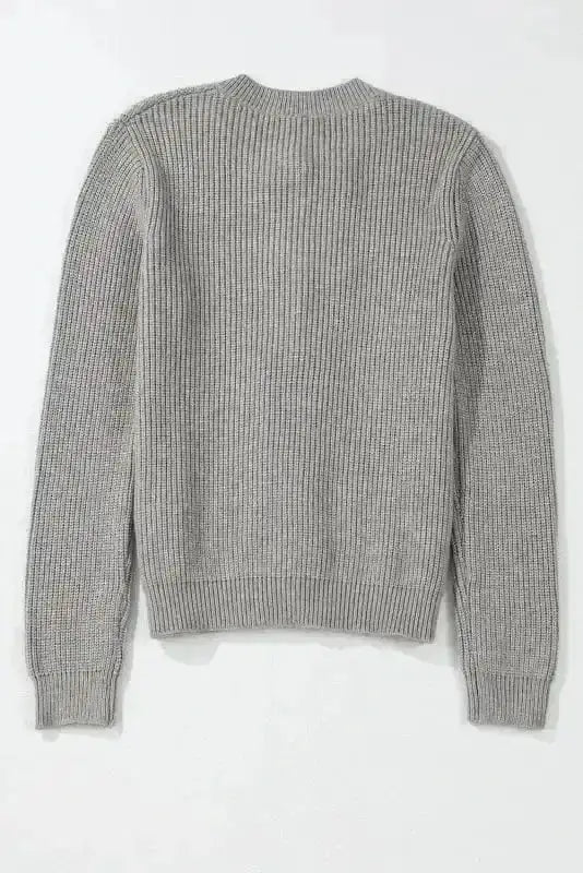 Cardigans Bow Buttons Cardigan - Grey Ribbed Knit