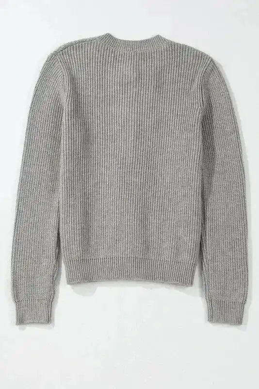 Cardigans Bow Buttons Cardigan - Grey Ribbed Knit