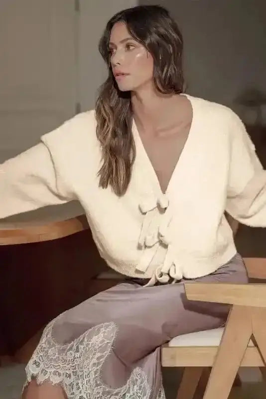 Cardigans Bowknot Cardigan - Loose V Neck Knitted