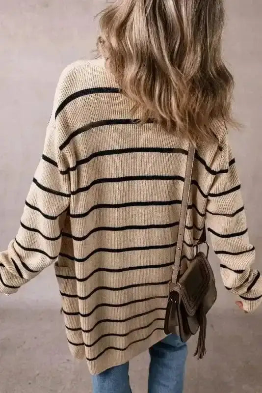 Shawl collar stripe cardigan back view — Fashionfitz UK