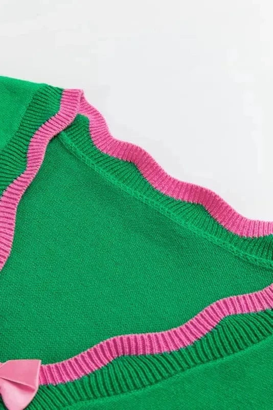 Cardigans Cute Bow Cardigan - Green Stripe Knit