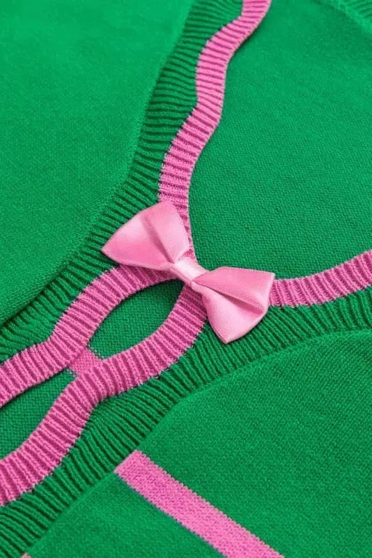 Cardigans Cute Bow Cardigan - Green Stripe Knit