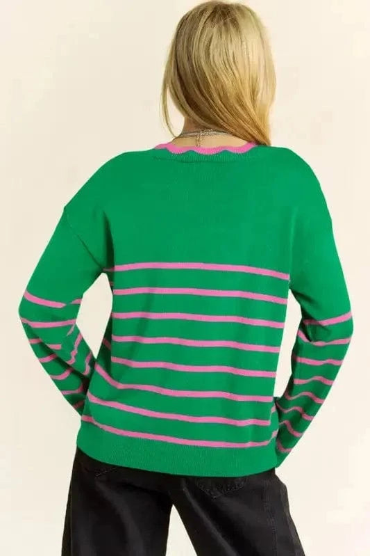 Cardigans Cute Bow Cardigan - Green Stripe Knit