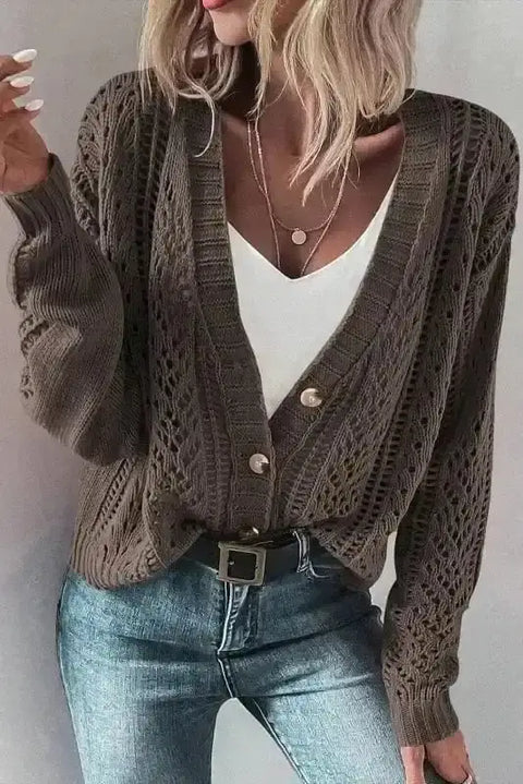 Dark khaki slouchy knit cardigan front view — Fashionfitz UK