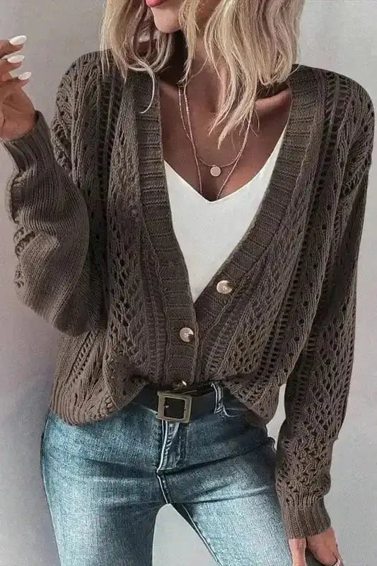 Cardigans Dark Khaki / S / 60%Cotton+40%Acrylic Slouchy Knit Cardigan