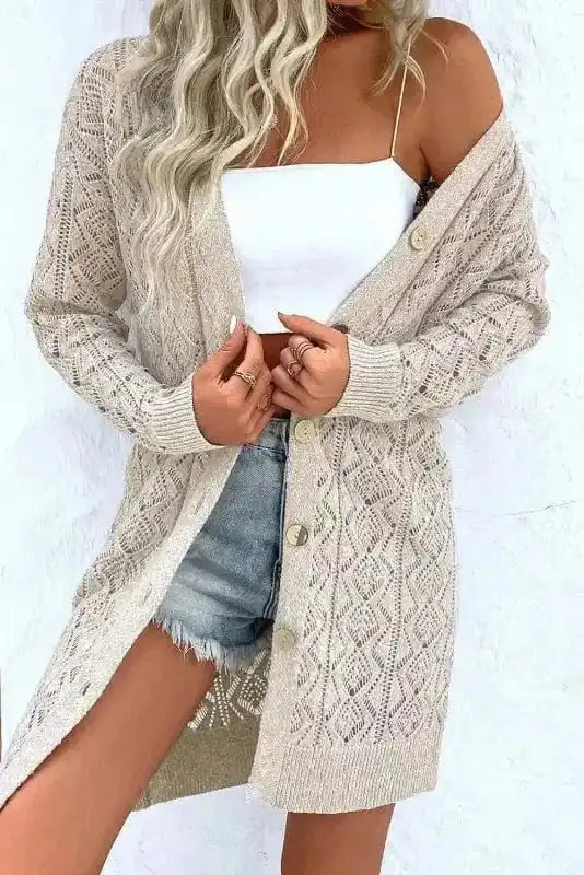 Cardigans Elegant Eggshell Cable Cardigan