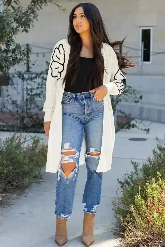 Cardigans Embroidered Elegance Duster Cardigan