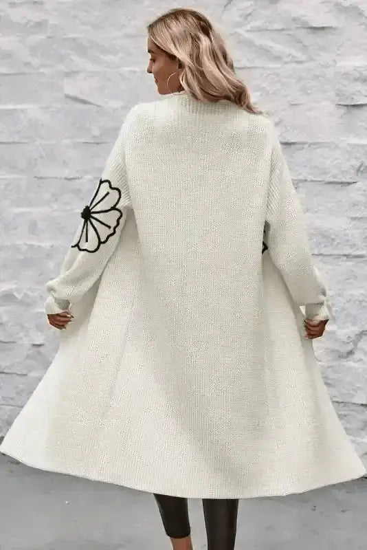 Embroidered floral duster cardigan back view — Fashionfitz UK