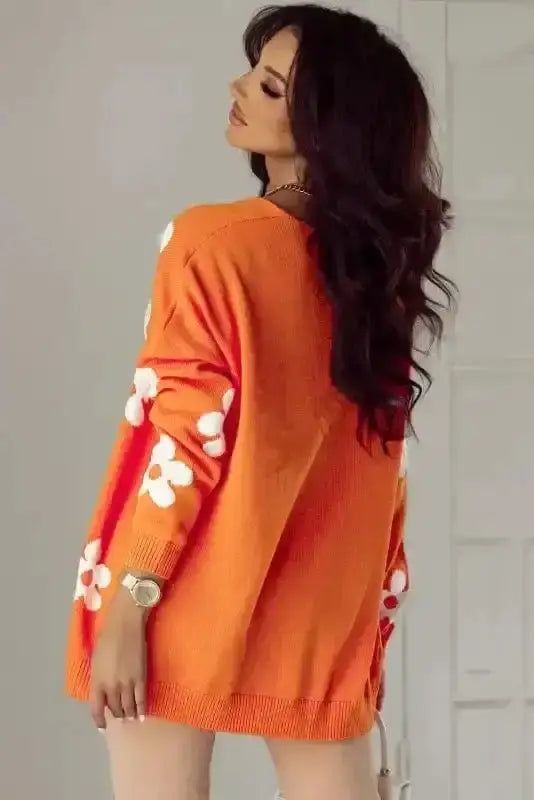 Floral loose open front cardigan back view — Fashionfitz UK