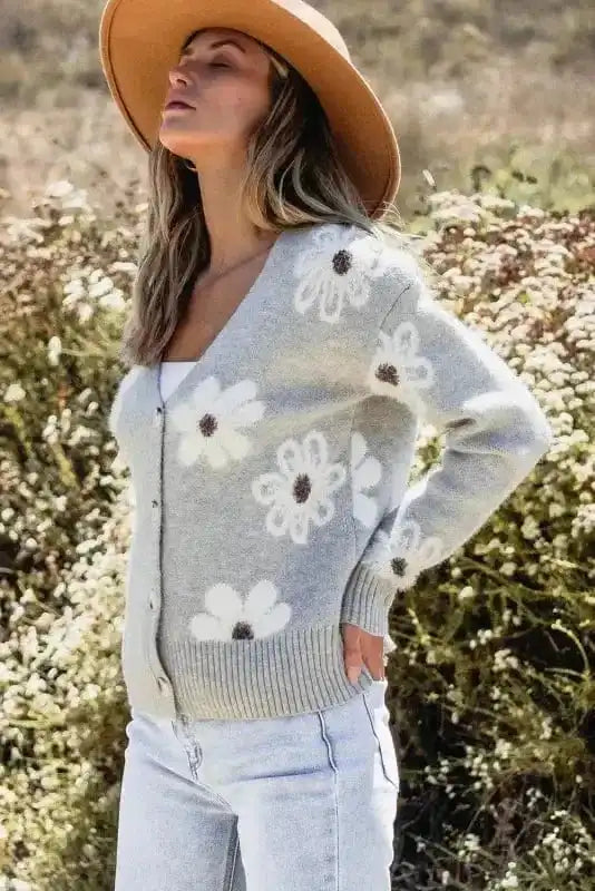 Cardigans Floral Soft Knit V-Neck Cardigan