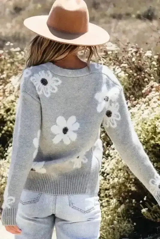 Cardigans Floral Soft Knit V-Neck Cardigan