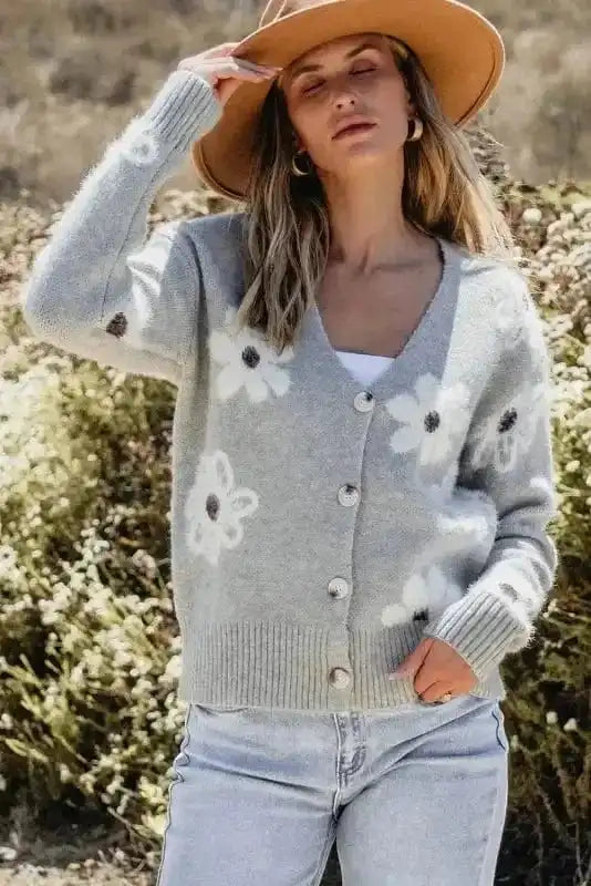 Cardigans Floral Soft Knit V-Neck Cardigan