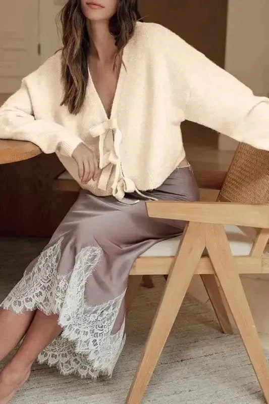 Cardigans Jet Stream / S / 42%Acrylic+30%Polyester+28%Polyamide Bowknot Cardigan - Loose V Neck Knitted