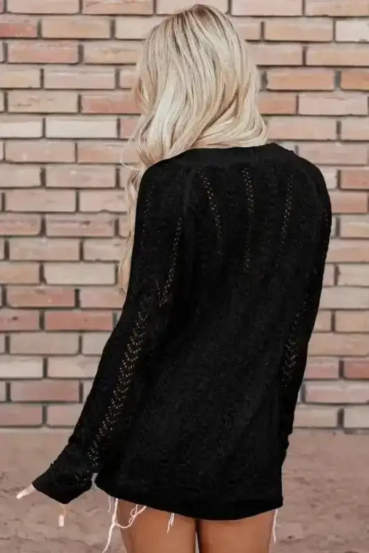 Lattice knit longline cardigan back view — Fashionfitz UK