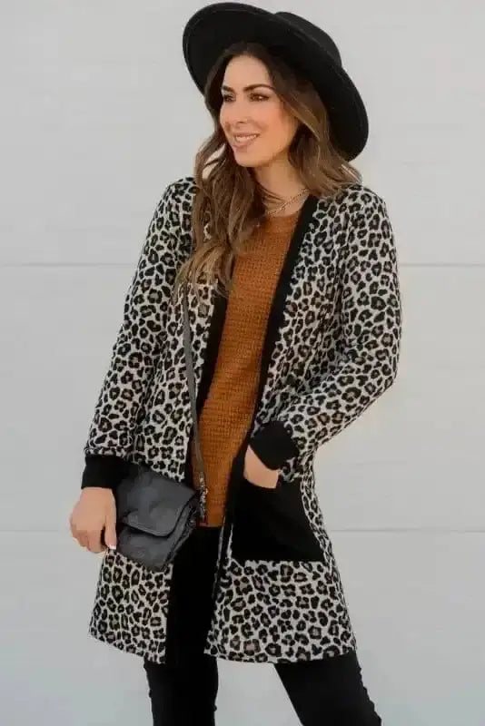 Leopard open front duster cardigan back view — Fashionfitz UK
