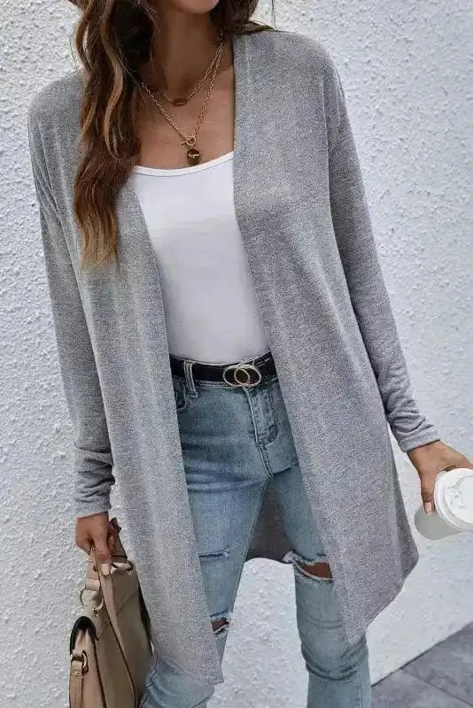 Cardigans Light Grey / S / 65%Polyester+30%Viscose+5%Elastane Loft Layer Open Front Cardigan – Lightweight, Oversized, Boho Chic