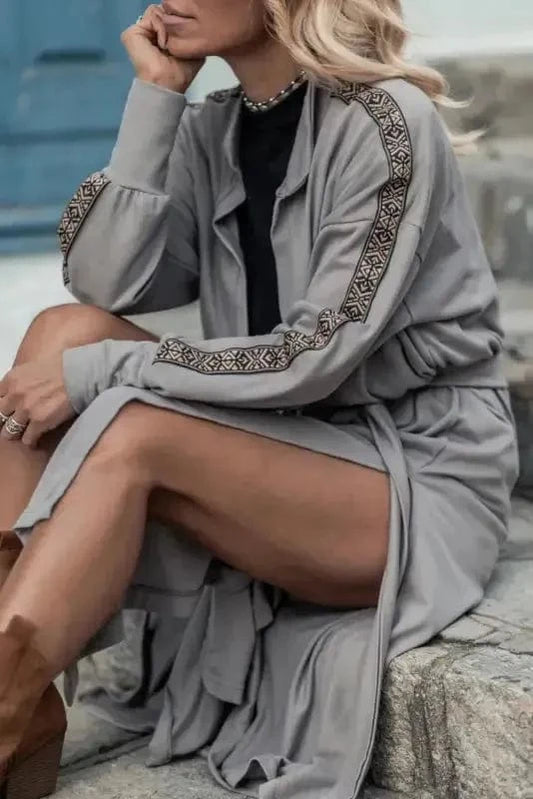 Cardigans Medium Grey / S / 85%Polyester+10%Cotton+5%Elastane Aztec Charm Duster Cardigan