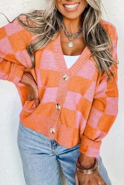 Cardigans Orange / S / 50%Viscose+28%Polyester+22%Polyamide Checkmate Charm Cardigan