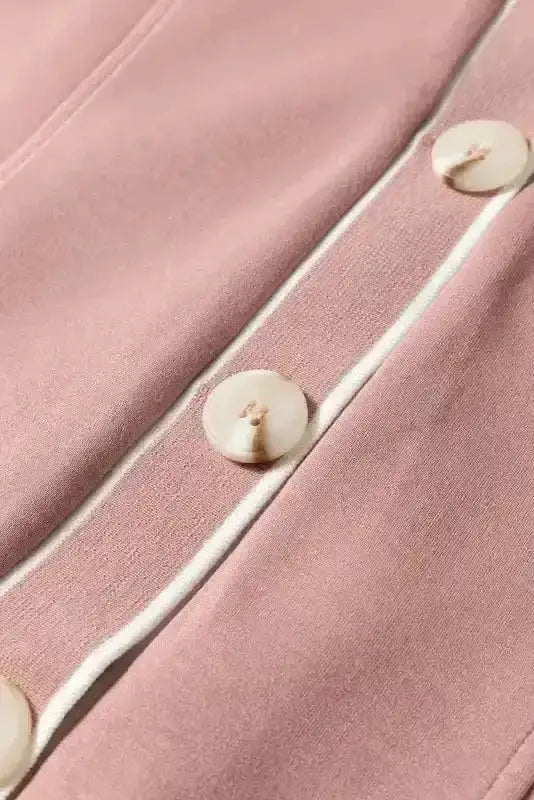 Cardigans Pink Cardigan - Contrast Trim Buttoned