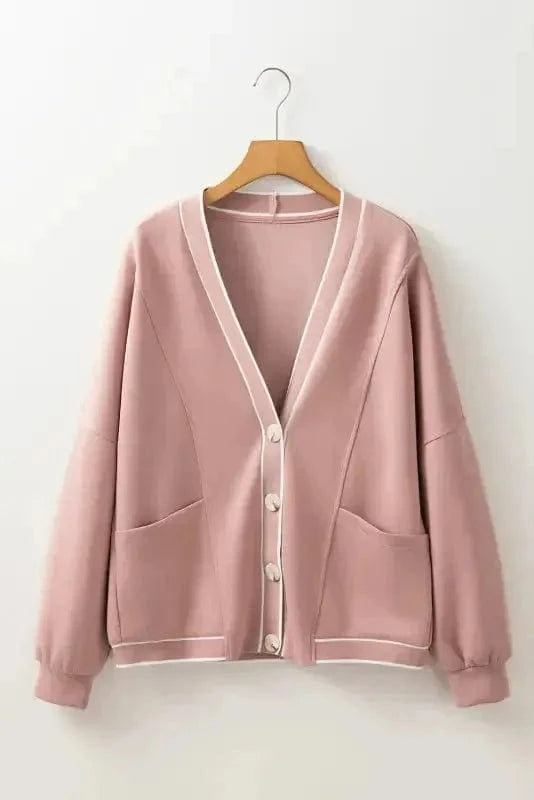 Cardigans Pink Cardigan - Contrast Trim Buttoned