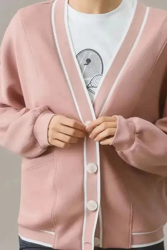 Cardigans Pink Cardigan - Contrast Trim Buttoned