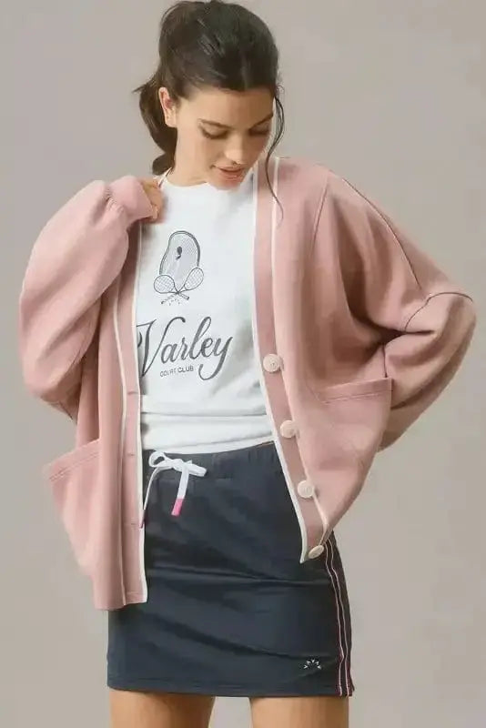 Cardigans Pink Cardigan - Contrast Trim Buttoned