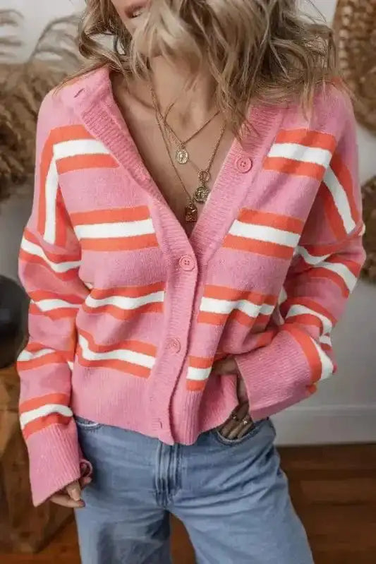 Cardigans Pink Stripe / S / 50%Viscose+28%Polyester+22%Polyamide Coral Charm Slouchy Cardigan